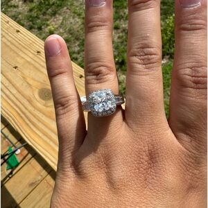NWT square halo cusion cut 925 silver and cz engagement ring designer signed 7